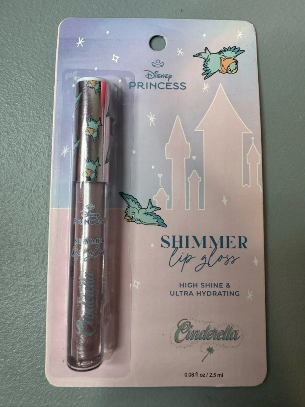 Disney princess Cinderella themed shimmer lip gloss high shine hydrating pastel